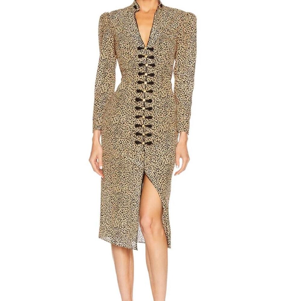 Saloni Quiet Luxury Leopard Cheetah 80s-inspired Formal Prom Gala Midi Dress